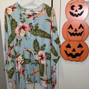 Hula Hawaii 100% Rayon Floral Button Lapel Tunic Top